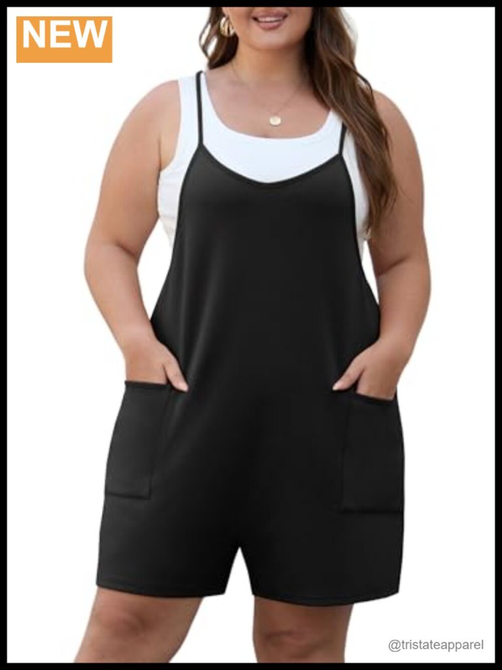 Plus Size Romper Adjustable Spaghetti Strap Sleeveless Casual Jumpsuit Pockets